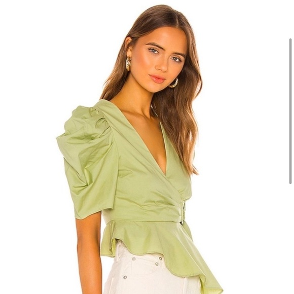 House of Harlow 1960 Revolve Jurie Puff Sleeve Green Blouse M NWT - Picture 8 of 10